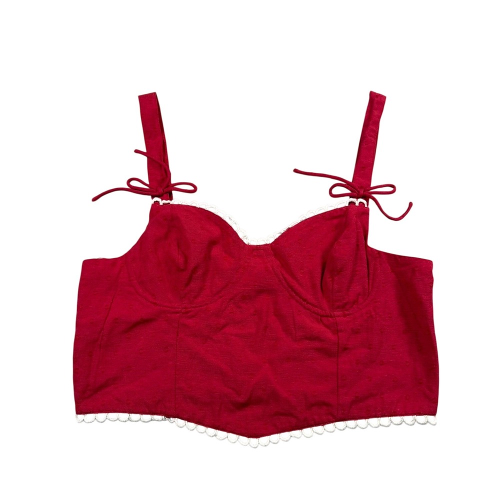 NWT West of Melrose Womens XL Corset Top Red Bow Smocked Cottagecore Coquette